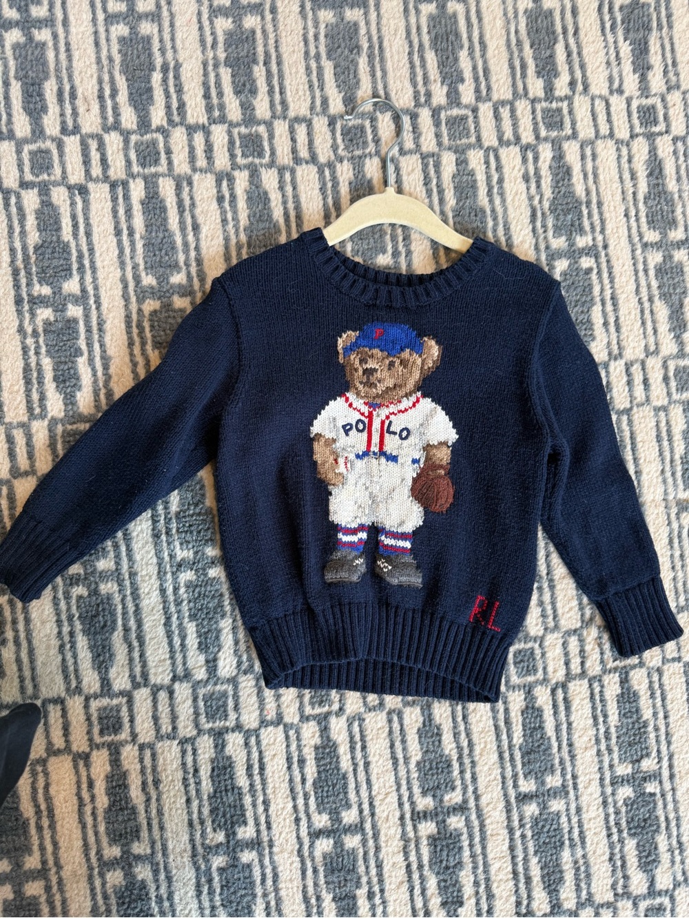 Ralph Lauren Navy Kids Polo Bear Baseball Sweater